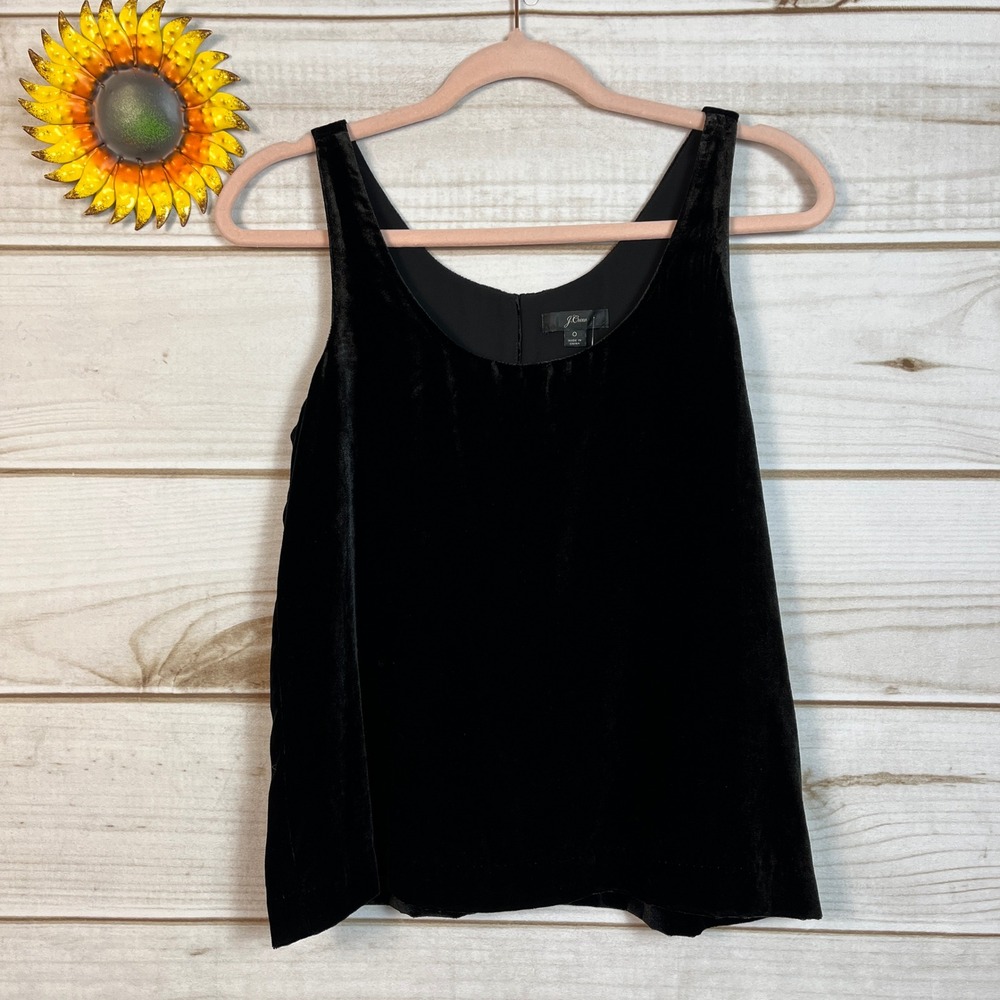 J. Crew New Black Loose Velvet Tank Top Size 0 Sleeveless V Neck Button Back